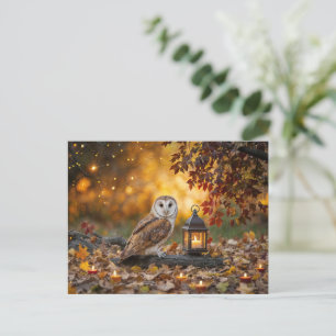 Autumn Fall Equinox Mystical Owl and Lantern Holiday Postcard