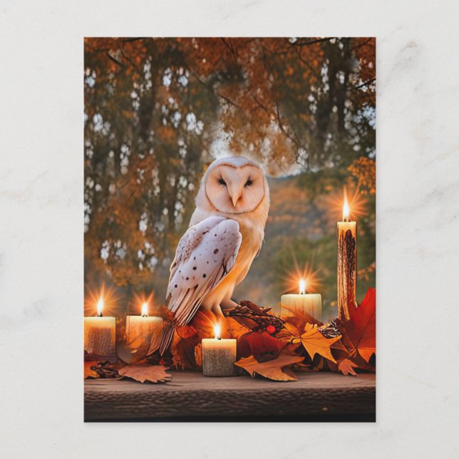 Autumn Fall Equinox Owl and Candles Mystical Holiday Postcard (Front)