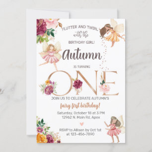 Autumn fall fairy girl 1st first birthday invite. invitation