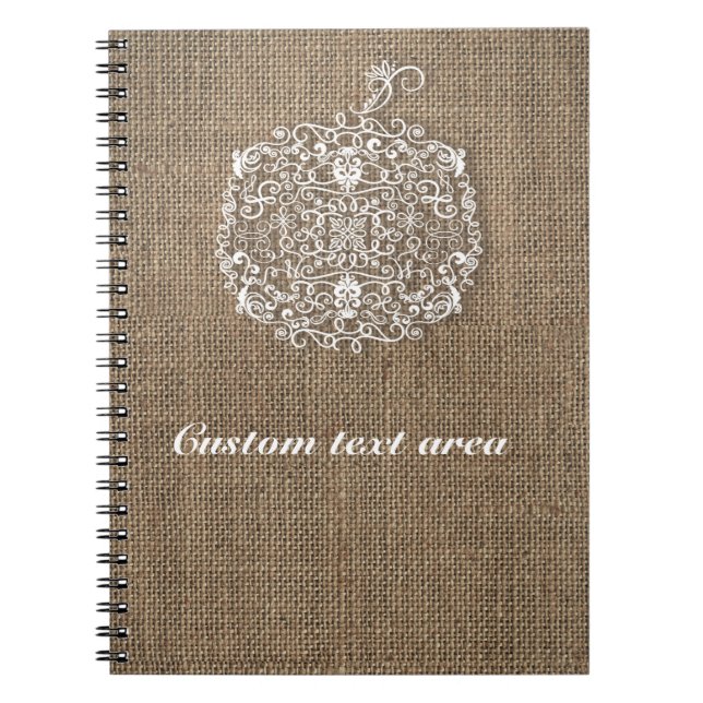 Autumn Fall Filigree Pumpkin & Burlap Notebook (Front)