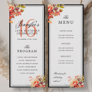Autumn Fall Floral 16th Birthday Program Menu  Invitation