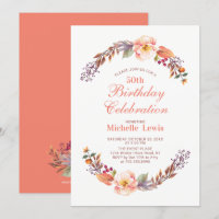 Autumn/Fall Floral 50th Birthday Party Invitation