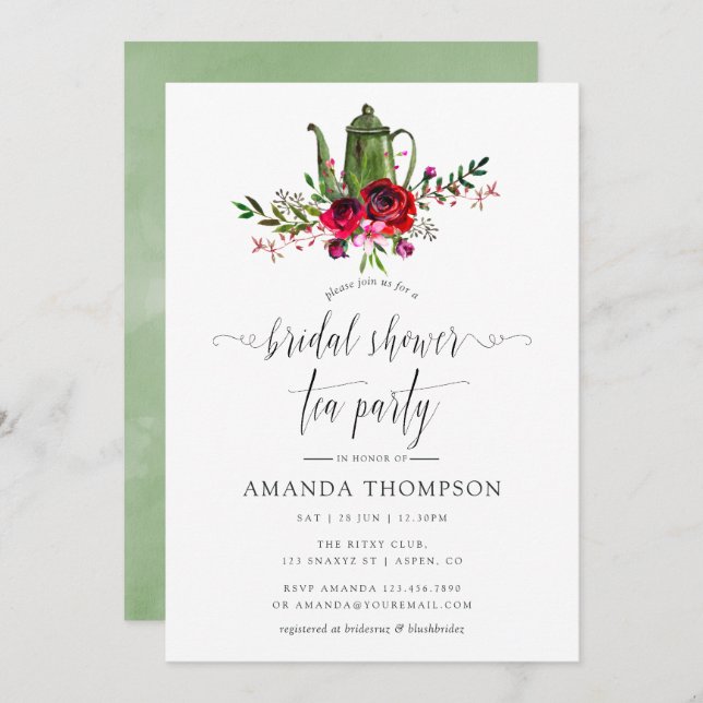 Autumn - Fall Floral Bridal Shower Tea Party Invitation (Front/Back)