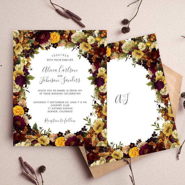 Autumn fall floral budget wedding invitation (Creator Uploaded)