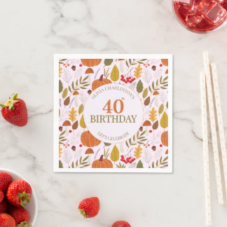 Autumn fall floral classic pink leaves pumpkins napkin