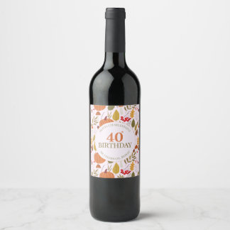 Autumn fall floral classic pink leaves pumpkins wine label