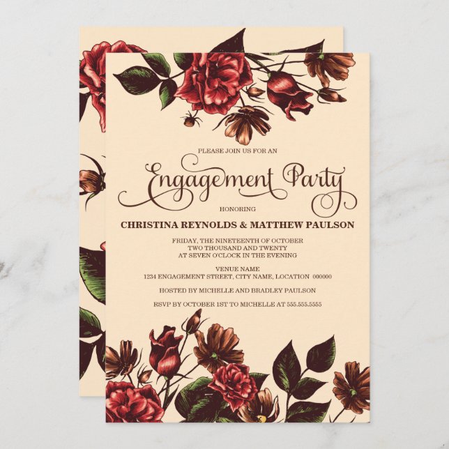 Autumn Fall Floral Engagement Party Invitation (Front/Back)