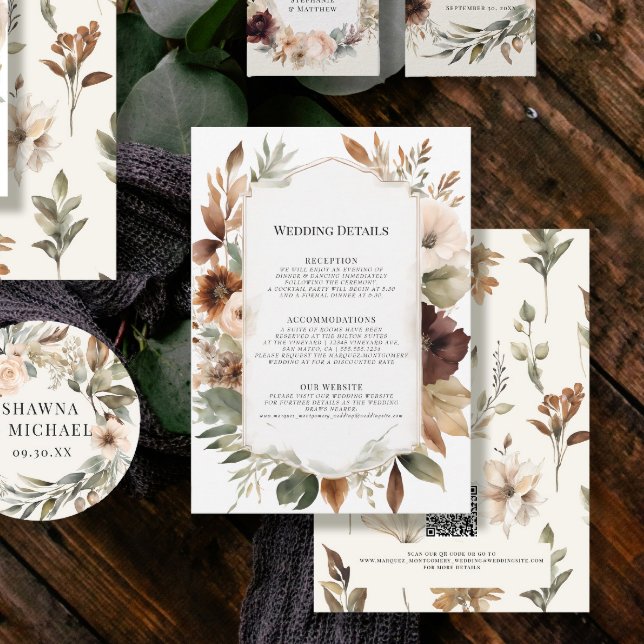 Autumn Fall Floral Foliage Muted Wedding Details Invitation (Creator Uploaded)