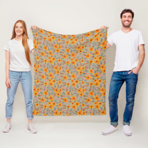 Autumn Fall Floral Pattern Sage Green  Fleece Blanket