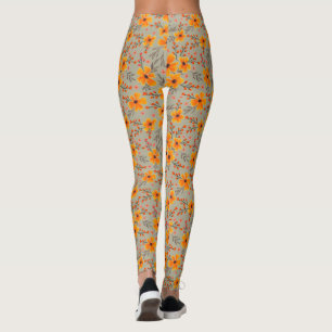 Autumn Fall Floral Pattern Sage Green  Leggings