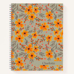Autumn Fall Floral Pattern Sage Green  Notebook
