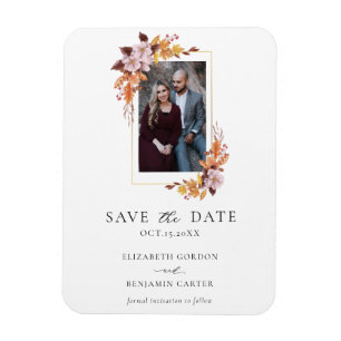 Autumn Fall Floral Photo Elegant Script Botanical  Magnet