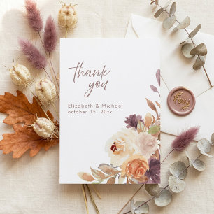 Autumn Fall Floral Photo Wedding Thank You Card