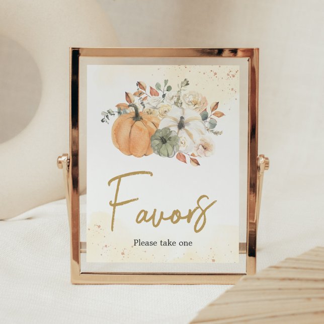 Autumn Fall Floral Pumpkin Baby Shower Favours Poster (A Little Pumpkin Baby Shower Favors Sign)