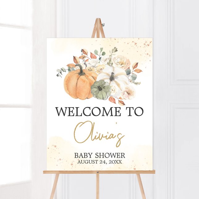 Autumn Fall Floral Pumpkin Baby Shower Welcome Poster (A Little Pumpkin Baby Shower Welcome Sign)