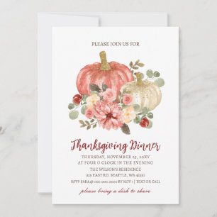 Autumn Fall Floral Pumpkins Thanksgiving Dinner Invitation