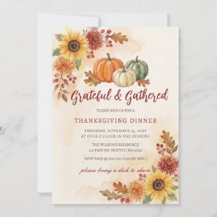 Autumn Fall Floral Pumpkins Thanksgiving Dinner Invitation