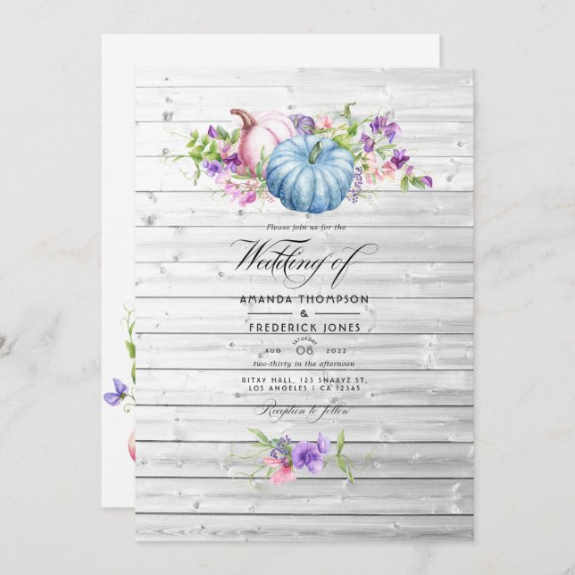 Autumn - Fall Floral Rustic Country Barn Wedding Invitation (Front/Back)