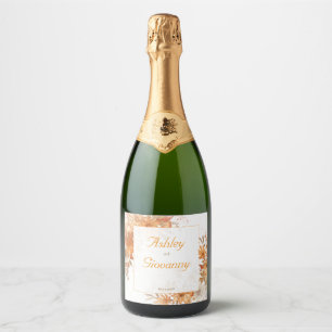 Autumn Fall Floral Rustic Watercolor Wedding Sparkling Wine Label