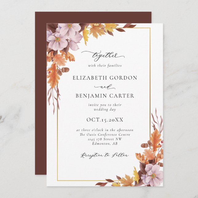 Autumn Fall Floral Wedding Elegant Foliage Script Invitation (Front/Back)