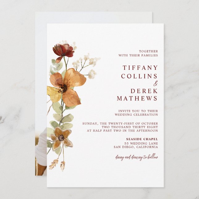 Autumn Fall Floral Wedding Invitation (Front/Back)