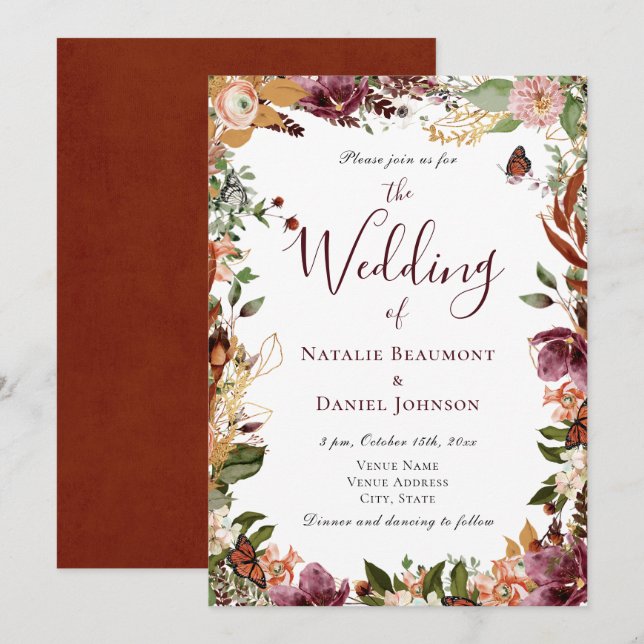 Autumn Fall Floral Wedding Invitation (Front/Back)