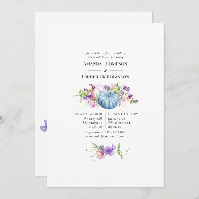 Autumn - Fall Floral Wedding Rehearsal Dinner Invitation (Front/Back)