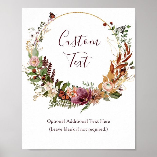 Autumn Fall Floral Wedding Tabletop Sign (Front)