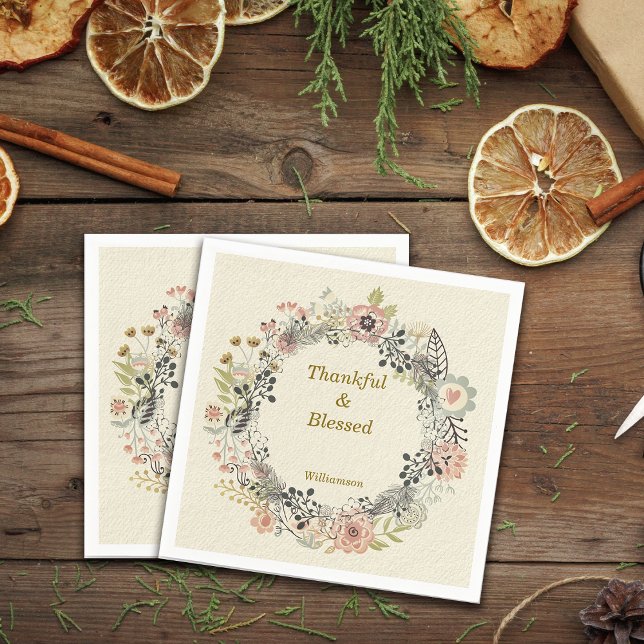 Autumn Fall Florals Personalise Party Napkin (Creator Uploaded)