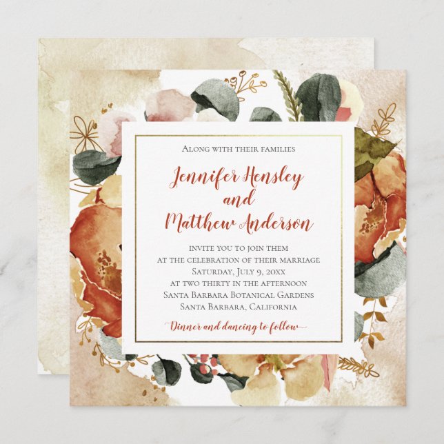 Autumn Fall Florals Wedding Invitation (Front/Back)