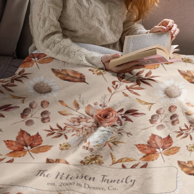 Autumn fall flowers elegant name personalised fleece blanket (Creator Uploaded)