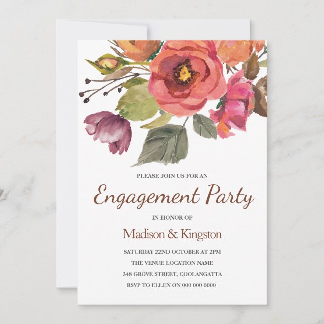 Autumn Fall Flowers Engagement Party Invitation (Front)