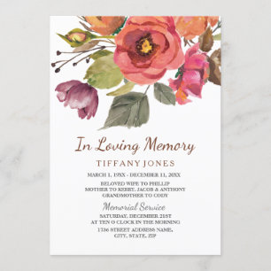 Autumn Fall Flowers In Loving memory Service Invitation