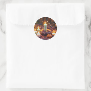 Autumn Fall Foliage and Candles Classic Round Sticker