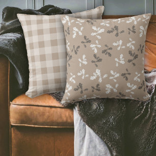 Autumn Fall Foliage Leaves Brown Plaid Pattern Cushion