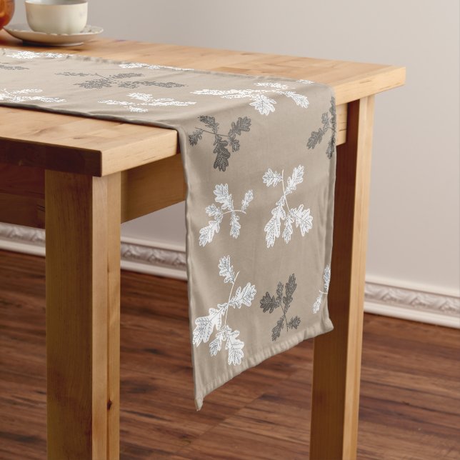 Autumn Fall Foliage Leaves Brown Taupe Pattern Long Table Runner (In Situ)