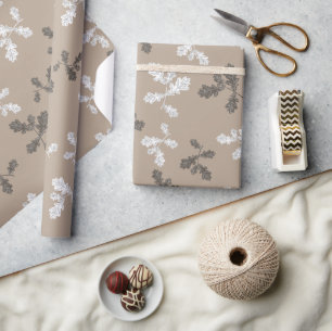 Autumn Fall Foliage Leaves Brown Taupe Pattern Wrapping Paper