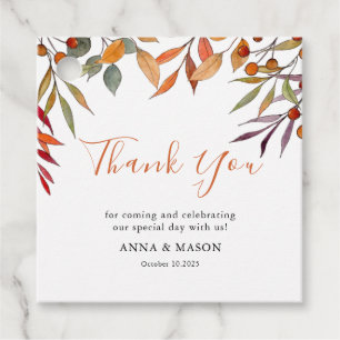 Autumn Fall foliage watercolor Wedding Thank you Favour Tags