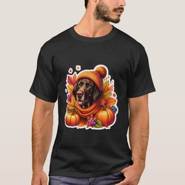 Autumn Fall German Shorthaired Pointer Dog Pumpkin T-Shirt (Front)