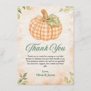 Autumn Fall Gingham Pumpkin Baby Shower Thank You Card