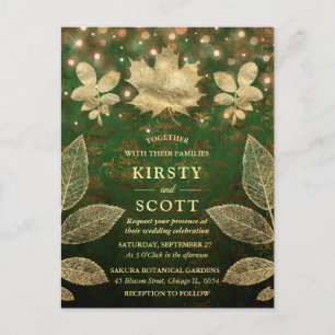 Autumn Fall Green and Gold Leaves Wedding Postcard