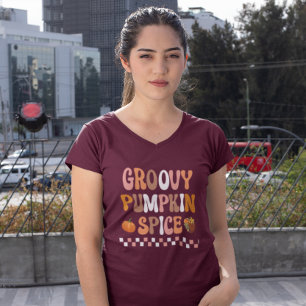  Autumn Fall-Groovy Pumpkin Spice Design T-Shirt