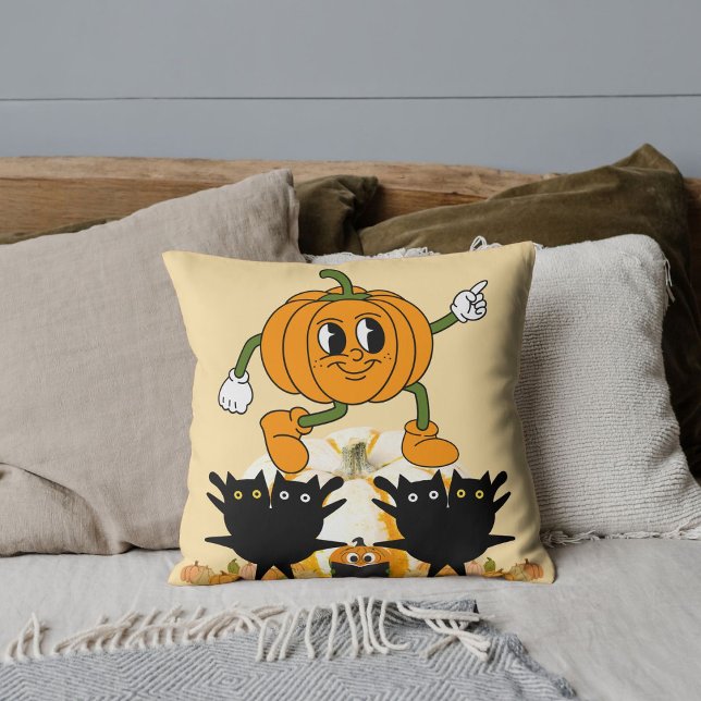 Autumn Fall Halloween Black Cat Pumpkin Decorative Cushion (Creator Uploaded)