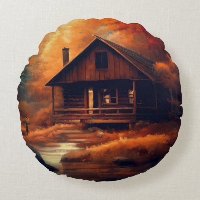 Autumn/Fall/Halloween/rustic painting Round Cushion (Front)