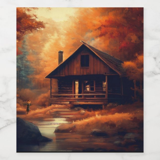 Autumn/Fall/Halloween/rustic painting Wine Label (Single Label)