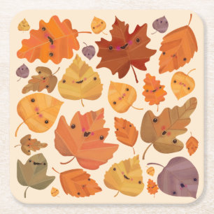 Autumn Fall Halloween Thanksgiving Cute Square Paper Coaster