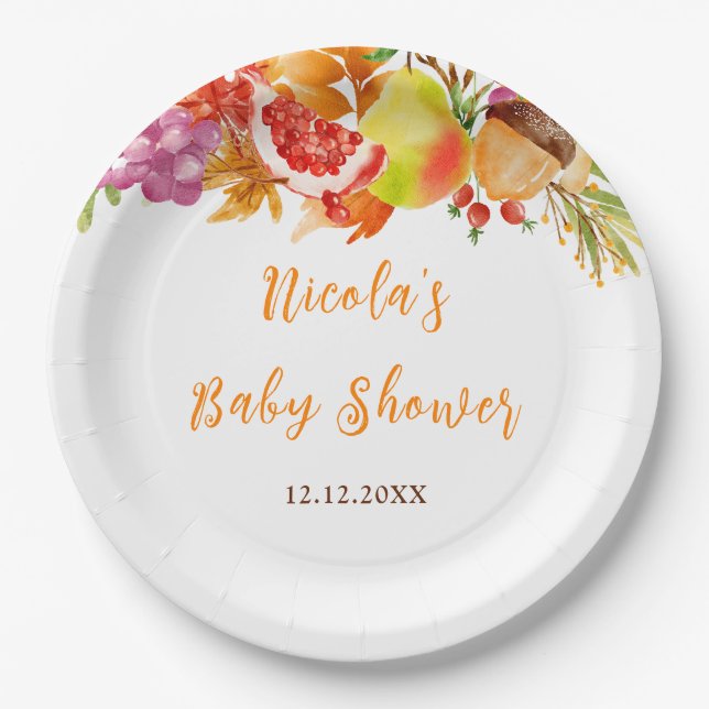 Autumn Fall Harvest Baby Shower Paper Plate (Front)
