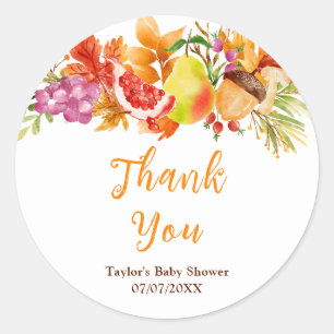 Autumn Fall Harvest Baby Shower Thank You Classic Round Sticker