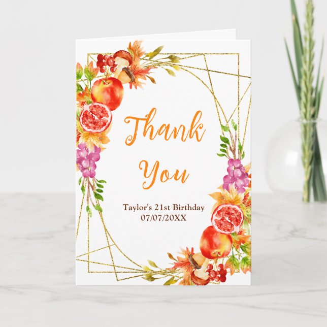 Autumn Fall Harvest Birthday Party Thank You Card (Front)