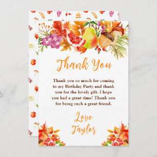 Autumn Fall Harvest Birthday Party Thank You Card